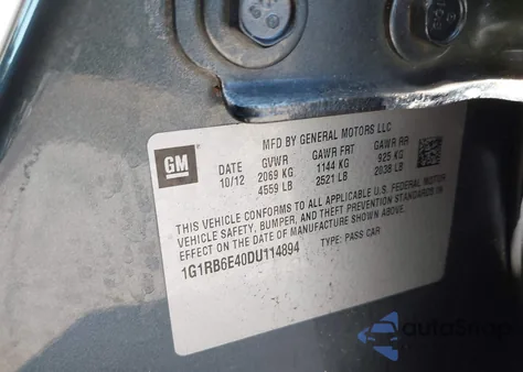 2013 Chevrolet Volt из США, поврежденный, VIN 1G1RB6E40DU114894